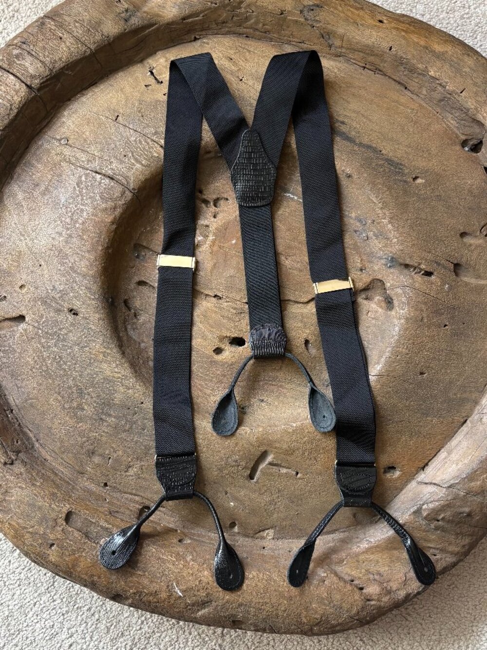 Black ribbon made in England men's suspenders braces leather ribbon one size